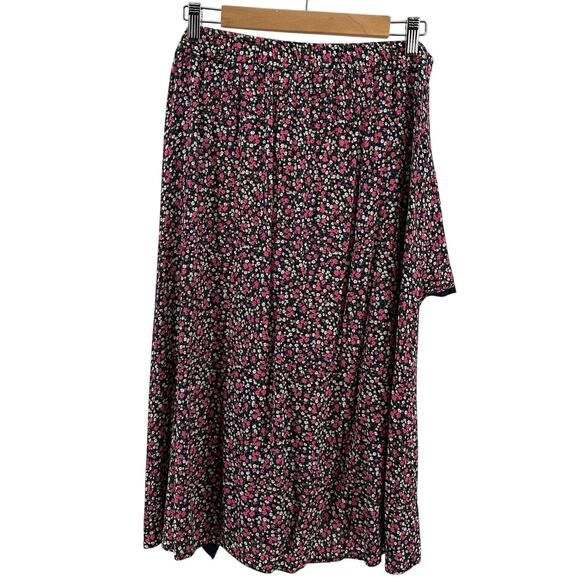 Rachel Zoe Waterfall Midi Skirt WMNS 12 Black Pink Floral Ruffle Elastic Waist - Picture 2 of 6